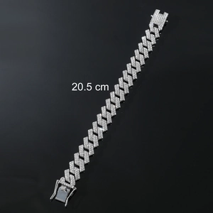 Silver iced out Cuban link bracelet for men with sparkling rhinestones, 20.5 cm length