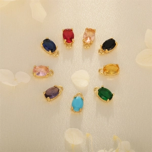 Oval Pendants Gold Plated Copper Micro Pave Cubic Zirconia Mini Charms For Diy Earrings Necklace Jewelry Making Accessory