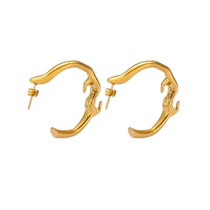 Boucles d'oreilles artistiques en acier inoxydable doré, design mains entrelacées