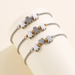 Stainless Steel Bracelet Adjustable Pull Out Tulip Heart Flower Charm Fashion Sweet Jewelry Gift For Women Girls