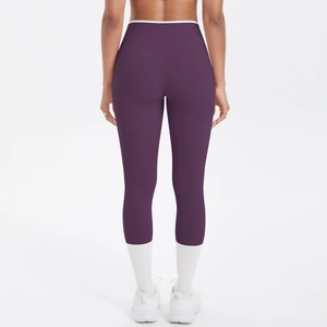 Leggings de yoga taille haute violet foncé avec compression pour le fitness et le sport