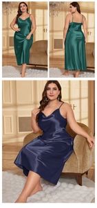 Detail of silk satin camisole nightdress with elegant side drape and smooth V-neckline