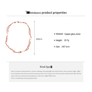 Detailed dimension chart for 145cm multi-layer beaded necklace made of copper and stones