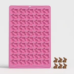 Pink silicone mold with 100 mini rabbit cavities for chocolate and baking