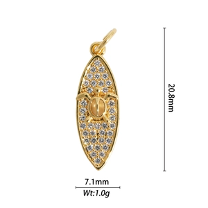 Gold leaf pendant with micro-set clear stones and sea turtle motif 20.8mm x 7.1mm