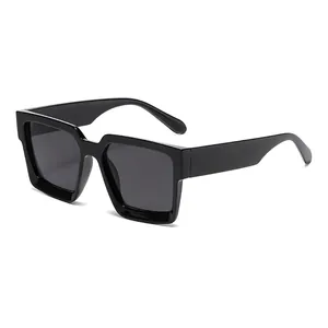 Classic black square frame sunglasses with retro thick arms and dark gray lenses