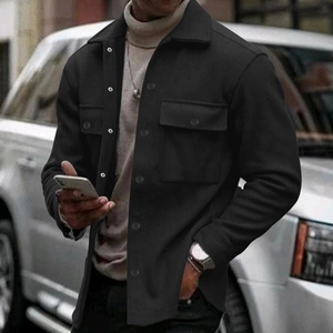 Men's black cargo jacket with lapel collar and chest pockets for autumn casual wear