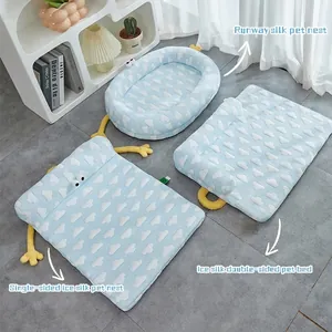 Cloud pattern cooling ice silk pet bed for dogs and cats in light blue stylish design