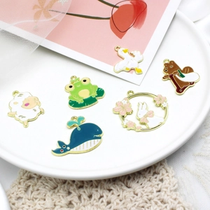 Cute DIY animal charms including whales and rabbits made of colorful enamel alloy