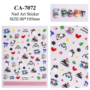 Detail of CA-7072 5D relief nail art stickers with cute panda and summer leaf motifs