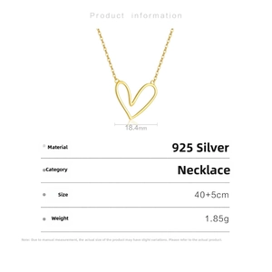 Size details of 925 silver heart necklace with 18.4mm pendant and 45cm adjustable chain