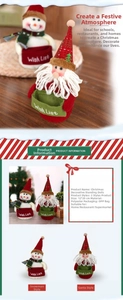 Dettaglio di pupazzi di neve e Babbo Natale con tasca Wish List, dimensioni 12x20cm