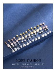 Detailed set of mini pearl stud earrings in silver, gold, and rose gold finishes