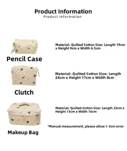 Detailed size specifications for quilted cotton bear storage bags in three distinct sizes