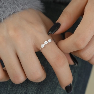 Minimalist S925 sterling silver triple plum blossom ring for women with adjustable band