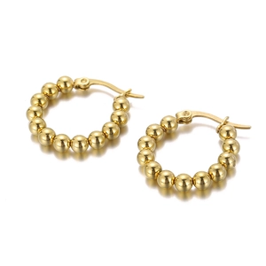 Stainless Steel Beaded Hoop Earrings For Women French Fashion Niche Design Geometric Round Circle Vintage Jewelry