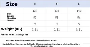 Size chart for women knit sweater with detailed measurements in CM for S M L sizes