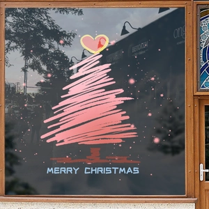 Pink graffiti Christmas tree window sticker with heart and Merry Christmas text