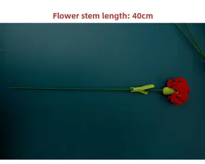 Detail of handmade crochet carnation with a 40cm long stem for Mother's Day gift