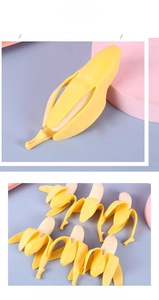 Detail of slow-rebound peeled banana squeeze toy showing realistic texture and yellow peel