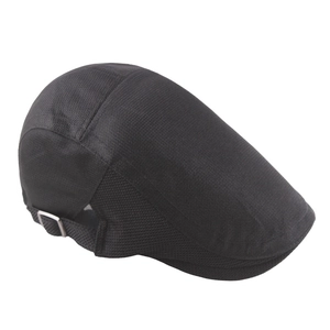 Breathable black mesh newsboy cap with adjustable silver side buckle for men
