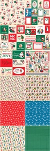 Detail of Christmas scrapbooking paper with Santa patterns and festive holiday greetings