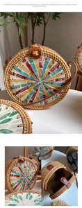 Detail of handcrafted mini seashell crossbody bag with colorful mosaic sunburst pattern