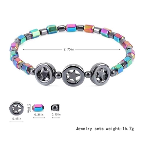 Detailed dimensions of black hematite and rainbow bead bracelet with star charms