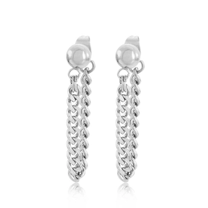 Sleek stainless steel ball stud earrings with layered silver tassel curb chains