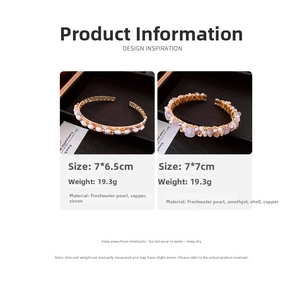 Detailed specs of vintage 18K gold plated cuff bracelets with pearls and amethyst