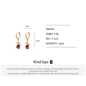 Tableau des tailles détaillé pour boucles d'oreilles roses rouges plaquées or