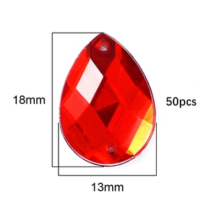 Red teardrop acrylic crystal sew-on rhinestones 18x13mm for DIY clothing 50pcs pack