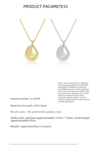 Detail of organic water drop pendant in 925 silver with polished finish and dimensions