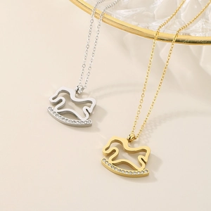 Cute gold and silver zebra rocking horse pendant necklaces with sparkling crystals