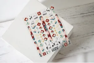Detail of TS-001 nail art stickers featuring traditional Chinese floral and mountain patterns