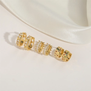 Three pairs of vintage French style gold earrings with zircon and colorful stones