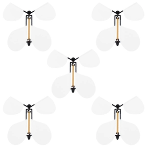 Set of five rubber band powered flying magic butterflies with white wings on white background