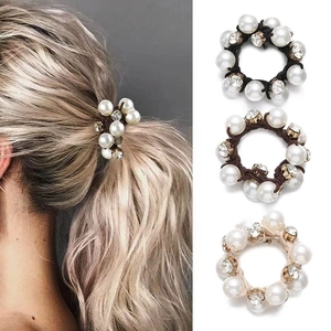 Elegante Künstliche Perlen Strass Haargummi Hochelastisch Pferdeschwanz Halter Künstliche Perlen Haarseil Für Frauen Mädchen Büro