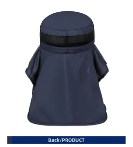 Vista posteriore del cappello da sole blu scuro con rete traspirante e protezione nuca