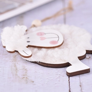 Easter decorative wooden sheep ornament with white wool felt and hanging string