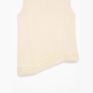 Minimalist cream knit vest for women with unique asymmetrical ribbed hem design
