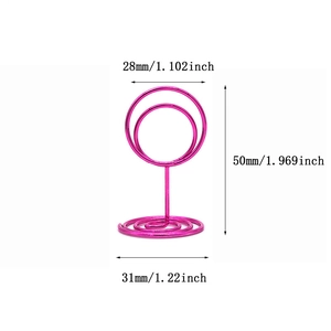 Rose red metal photo clip holder with spiral base and double ring top 50mm height