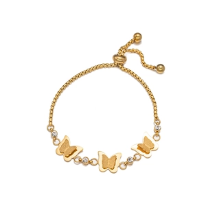 Adjustable golden butterfly chain bracelet with sparkling white rhinestones for women
