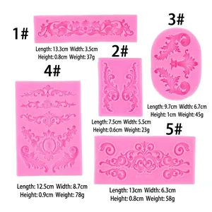 Set of 5 pink baroque silicone molds for fondant relief, chocolate, and clay DIY crafts