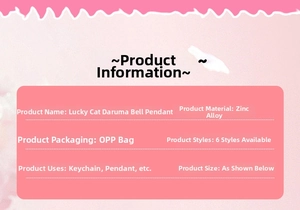 Detailed list of lucky cat daruma bell pendant specifications and product information