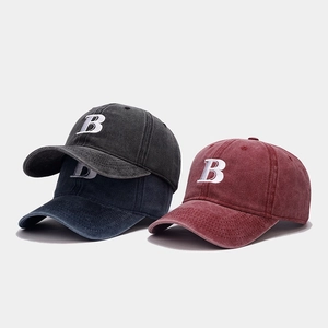 Vintage washed cotton baseball caps with embroidered B letter in grey, navy and burgundy