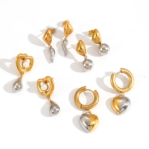 Mixed gold and silver earrings set featuring heart shapes, spheres, and pearls for women