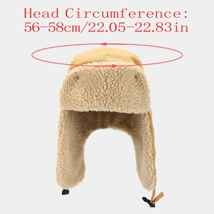 Detail of khaki aviator hat showing lamb wool lining and 56-58cm head circumference size