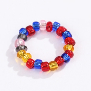 Bohemian style colorful flower bead ring with transparent glass beads for women