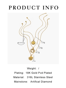 Detail view of gold 316L stainless steel necklace set with dimensions and weight specs